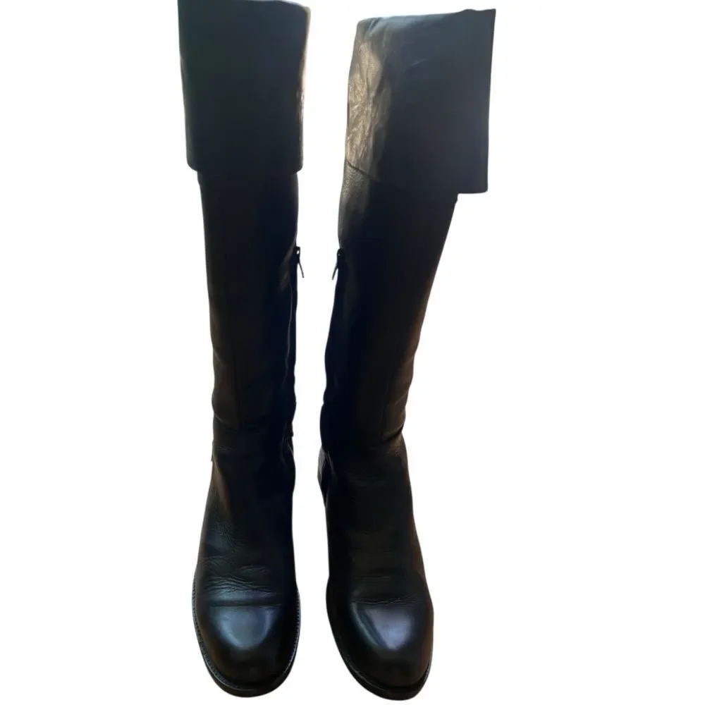 Steve Madden Above the knee Black Leather Silver Buckles Riding Boots Sz 8.5